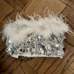 12th Tribe Sequin crop top with feathers NWT size L